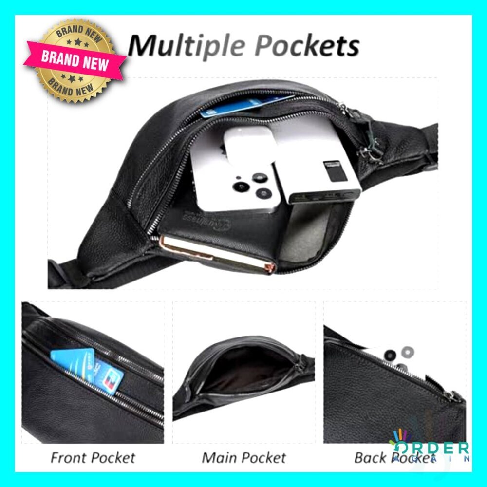 Genuine Leather Waist Pack Adjustable Strap Travel Hiking Cycling Running Fanny - Picture 6 of 6